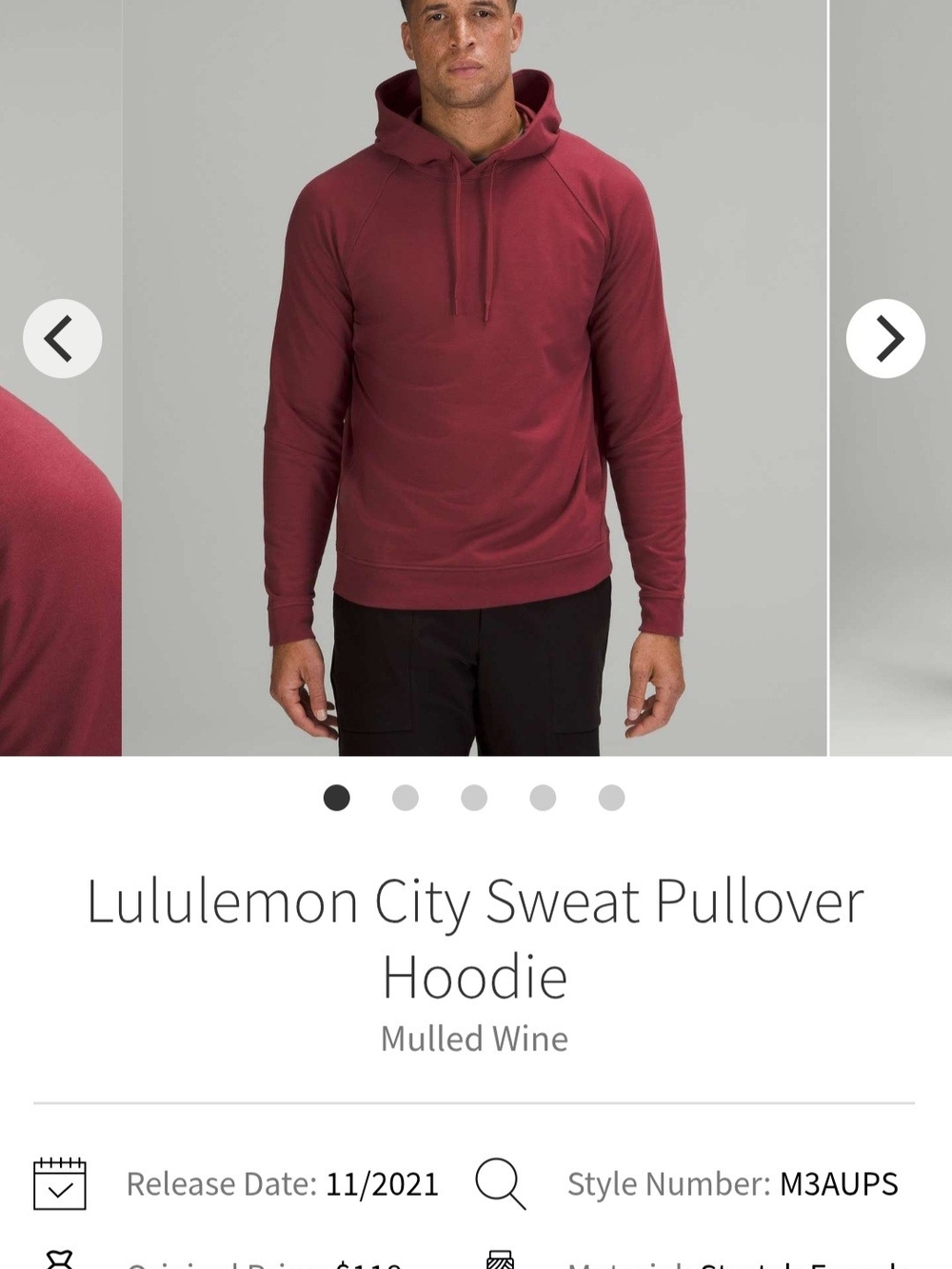 Lululemon City Sweat Pullover Hoodie Mulled Wine Red - Medium - Fair Condition